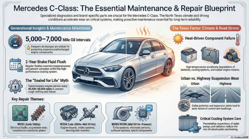 Deskundige reparaties van Mercedes C-Klasse in Dallas en Plano – vertrouwde service en originele onderdelen 
